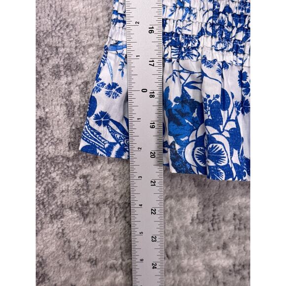 New Anthropologie Top Small Womens Blue Floral Cotton Smocked Peplum Blouse - Picture 6 of 8